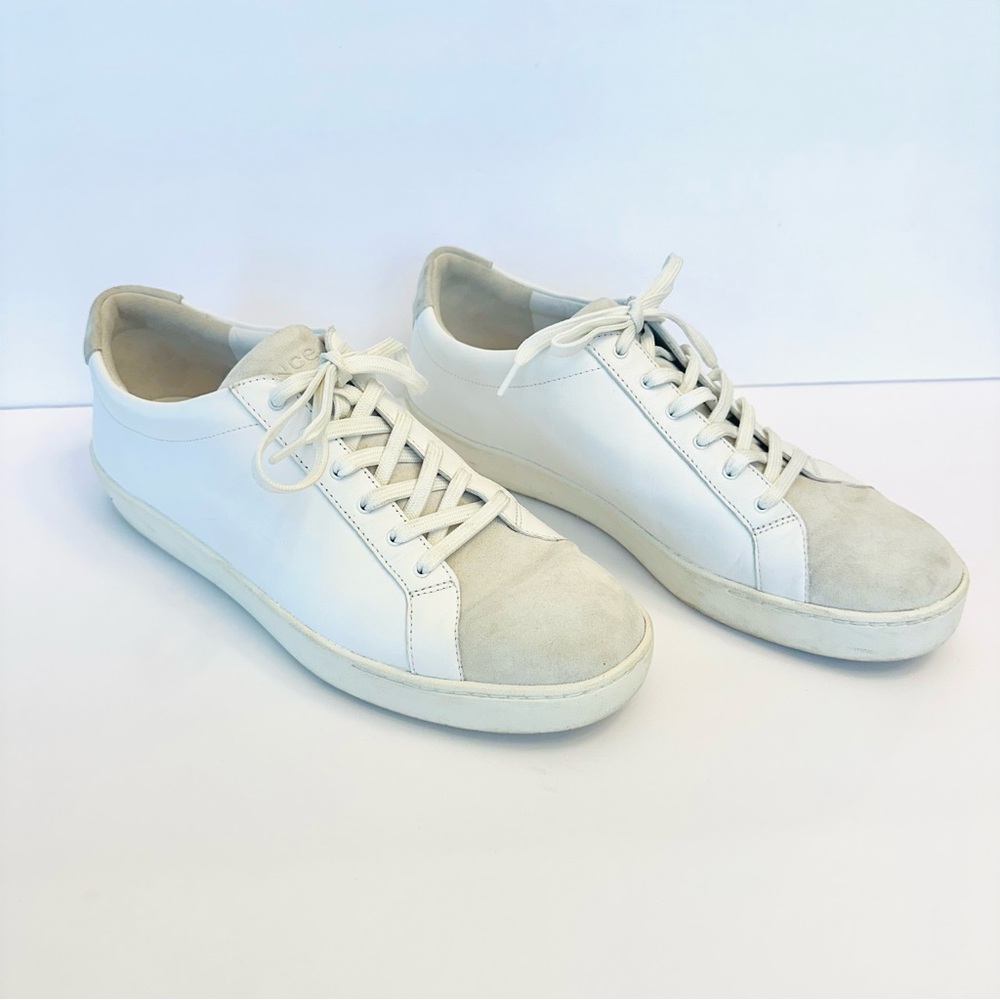 Vince Fulton Men’s leather and suede white sneakers, size 8.5